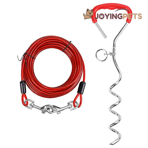 JoyingPets Dog Tie Out Cable and Stake（Red & 30FT tie&stake）