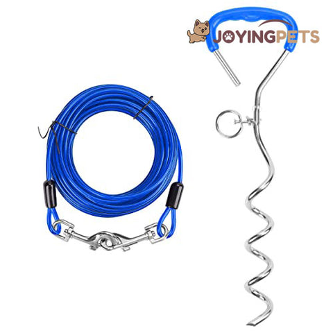 JoyingPets Dog Tie Out Cable and Stake（Blue & 30FT tie&stake）