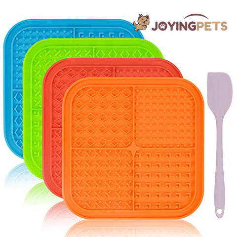 JoyingPets Licking Mat for Dogs Cats 4 pack (Blue & Green & Red & Orange)