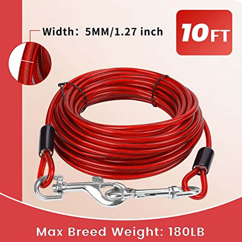 JoyingPets Dog Tie Out Cable and Stake（Red & 10FT tie only）