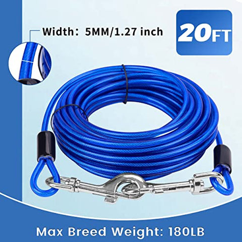 JoyingPets Dog Tie Out Cable and Stake（Blue & 20FT tie only）